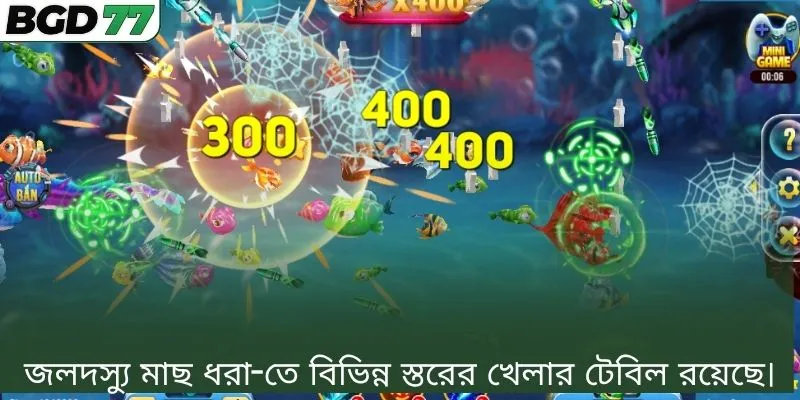 জলদস্যু মাছ ধরা-তে বিভিন্ন স্তরের খেলার টেবিল রয়েছে।